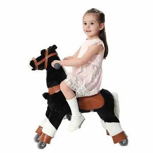 Caballo mecánico de peluche S M L para niños, regalo de cumpleaños, caballo de juguete negro con ruedas