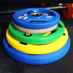 Équipement de fitness et de musculation : Barre d'haltères colorée économique, personnalisée pour l'entraînement, et disques de poids en caoutchouc de 45 lb pour haltérophilie olympique - Product Image 4