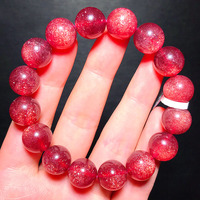 Bracelet en perles de quartz rouge étoilé russe naturel de qualité supérieure, bijou en pierres précieuses rouge doré pour collection