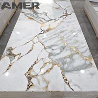 Pabrik Lembaran Marmer UV Pola Mengkilap Dekorasi Dinding Bahan Interior Alternatif Panel Dinding Perekat Sendiri Gaya Rumania