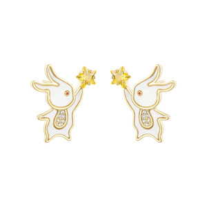 MUYU Bunny <b>Stud</b> Earrings S925 <b>Silver</b> Natural Seashell Zircon Cartoon Animal Zodiac Everyday Wear - Product Image 5
