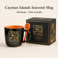 Mug en céramique souvenir touristique style Îles Cayman (Royaume-Uni) avec cuillère, personnalisable, OEM, ODM, vente en gros