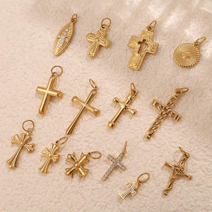 Collar con colgante de crucifijo de acero inoxidable chapado en oro de 18 quilates Haomi Vintage, cruz cristiana impermeable, diamante, moda clásica - Product Image 2