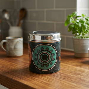 Boîte à épices ronde en acier inoxydable avec couvercle, design bohème imprimé, capacité 1-3L, boîte de conservation alimentaire - Product Image 5