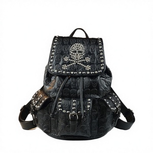 Halloween Themed PU Polyester Diamond <b>Studded</b> Skull Shaped Portable <b>Backpack</b> Flip Cover Fashionable Personalized Unisex Style - Product Image 2