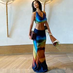 Ensemble sexy personnalisé 2026 pour femme : crop top imprimé et jupe longue en mousseline sans manches, tenue de plage respirante pour le printemps et l'été - Product Image 5