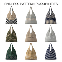 Sac fourre-tout personnalisé en tricot épais à carreaux avec nœud et motif floral en coton pour hommes et femmes