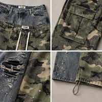 Pantalon cargo baggy camouflage sur mesure TaiDe, jean en denim délavé vintage à jambe large avec strass, fabricant OEM ODM en gros