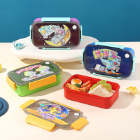 Boîte à lunch bento portable en plastique à double compartiment, anti-fuite, compatible micro-ondes, avec couvercle, motif dinosaure de dessin animé pour étudiants