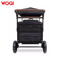 Poussette pliante de luxe WOQI en fer avec 2 toits imperméables, design à 4 roues pour le camping, les activités de plein air et les courses