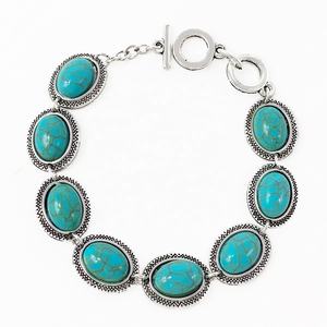 Pulsera de Piedras Turquesa con Cuentas de Aleación de Zinc Plateada en Plata Antigua, Joyería Bohemia Clásica Hecha a Mano y Personalizada para Mujer - Product Image 1