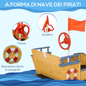 Outsunny Barco Pirata de Madera para Niños, Arenero con Compartimento de Almacenamiento, 158x78x45,5 cm - Product Image 4