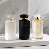 Ensemble de flacons de parfum carrés de luxe Solent avec bouchon rectangulaire doré 50 ml 100 ml Flacon en verre à base lourde Emballage cosmétique