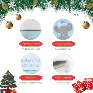 Chaussettes de Noël personnalisées en gros, style éléphant bleu et rose, décoration de cheminée, chaussettes cadeaux de Noël mignonnes - Product Image 3