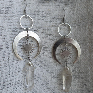 Pendientes colgantes <span class=keywords><strong>de</strong></span> cristal transparente Natural, Pendientes colgantes <span class=keywords><strong>de</strong></span> <span class=keywords><strong>luna</strong></span> <span class=keywords><strong>de</strong></span> cuarzo, pendientes DIY para mujer, joyería amada - Product Image 2