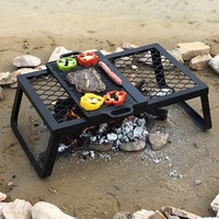 Grille de barbecue, grille de feu de camp, grille en acier inoxydable, filet en maille métallique, hauteur réglable, gril à charbon en acier