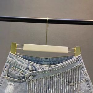 Shorts en <span class=keywords><strong>jean</strong></span> élégants pour femmes, à franges <span class=keywords><strong>et</strong></span> perles, taille haute, coupe large, couleur unie, décontractés, nouvelle collection printemps-été 2023 - Product Image 3