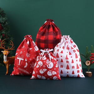 Sacs cadeaux de Noël à cordon de serrage pour emballage sec, 17x22cm, 20x30cm, 30x40cm, imprimés flocons de neige et rennes, en polyester et coton, pour les fêtes - Product Image 1
