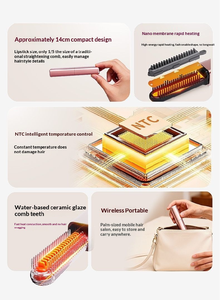 0728 Water-based Ceramic Glaze Straightener Comb Rapid <b>Heating</b> Cordless Styling Tool Anti-scald Design Mini Hair Brush - Product Image 4