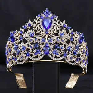 Qushine High Quality Blue Crystal Pageant Tiara Jewelry Wedding Miss World Crown Universe For Women Party