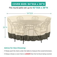 Couverture de table d'extérieur résistante aux UV olive beige de 94 pouces, anti-décoloration, imperméable, pour meubles de patio, housses pour ensemble de chaises de table ronde