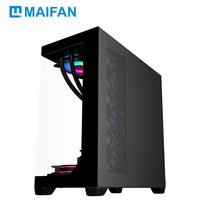 Casing Komputer ATX Mid Tower, Chassis Baja, Panel Samping Kaca Temper, Port USB & Audio, Pendingin 360 mm, Enclosure Meja