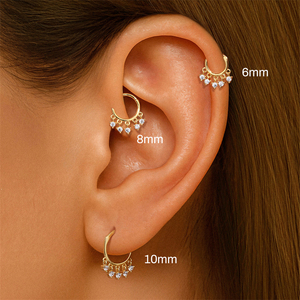 Boucles d'oreilles créoles pendantes classiques en argent 925 plaqué or, avec zircon, tailles multiples (6mm, 8mm, 10mm) - Product Image 4