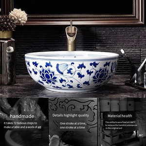 Lavabo in Ceramica Cinese Antica Blu e Bianca, Ciotola per Lavaggio Mani, Lavandino da Bagno in Ceramica di Jingdezhen - Product Image 3