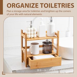 Wooden Storage Rack With Drawer 3 Tier Simple <b>Desktop</b> Organizer For Office Miscellaneous Items - Product Image 4