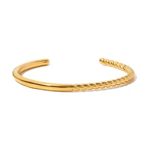 New Trendy 18k Plated Stainless Steel Jewelry Non Tarnished Bracelet Twist Connect Opening Bangles