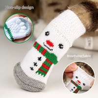 Chaussettes pour animaux de compagnie, chaussettes de Noël, motifs Père Noël et bonhomme de neige ; couvre-pattes antidérapants et résistants à la saleté en polyester pour petits chiens
