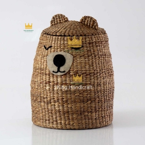 Panier de rangement en jacinthe d'eau tressé motif ours endormi mignon, bac de rangement pour jouets animaux, idéal pour la décoration de chambre d'enfant - Grande Vente - Product Image 2