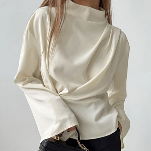 Enyamiレディース新作フレンチ通勤シフォンベージュシャツ女性用シフォン長袖トップスラペルレディーエレガントブラウス - Product Image 5