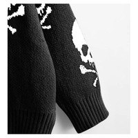 2025 New Trend Fashion Einfache Halloween Schädel Muster Jacquard V-Ausschnitt Loose Pullover Sweater