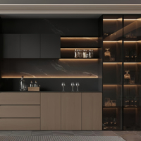 Buffet de luxe moderne avec éclairage LED - Meuble de rangement minimaliste et armoire à vin avec étagères ouvertes