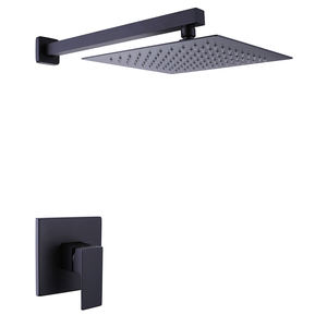 Conjunto de Ducha Empotrado de Latón Minimalista Moderno de Una Función para Baño, Mezclador de Cascada Negro Cromado para Hotel - Product Image 1