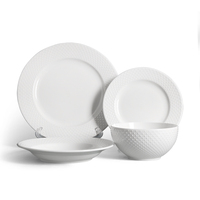 Ensemble d'assiettes, de bols et de tasses en porcelaine texturée blanche - Convient pour les repas à domicile, le service en restaurant, les mariages, les buffets
