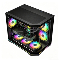 Boîtier de PC de jeu panoramique de taille moyenne, Micro ATX, châssis double vitrage, 9 ventilateurs, refroidissement par eau de 360 mm