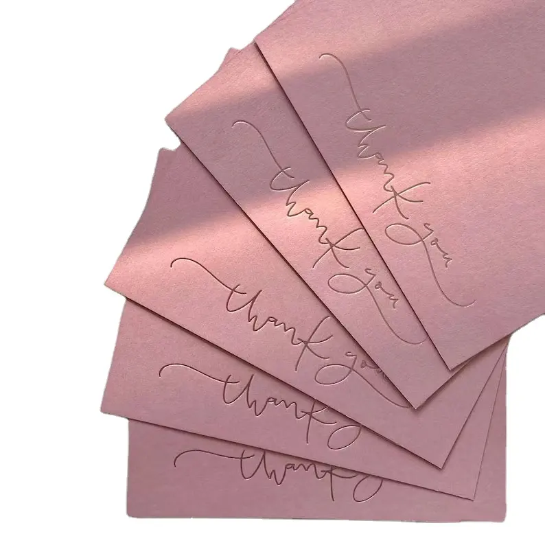 Eenvoudige Retro Luxe Mode Service After-Sales Groet Roze Custom Papier Bedankjes Kaarten Voor Kleine Bedrijven Met Enveloppen