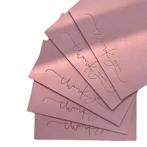 Simple retro luxury fashion service after-sales greeting pink custom paper thank you cards for small business with envelopes