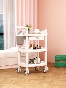 Chariot de salon blanc à 4 roues, chariot utilitaire pour spa et beauté avec tiroir pour bol et roulettes universelles - Product Image 3