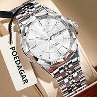 Für 674 Luxus Charme Mode Herren Edelstahl-Legierung Japanisches Quarz-Uhrwerk Wasserdicht Leuchtend Kalender 3BAR Wasserdichtigkeit