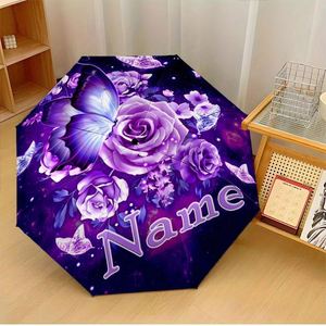 1 Parapluie Pliant Personnalisé Rose Papillon Sans MOQ, Cadeau Floral avec Nom, Impression UV, Parapluie Personnalisé Artistique - Product Image 1