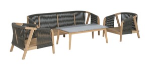 Ensemble de 4 meubles de salon modernes pour patio, canapé tissé en corde avec cadre en bois, table basse pour salle à manger, cour et hôtel. - Product Image 2