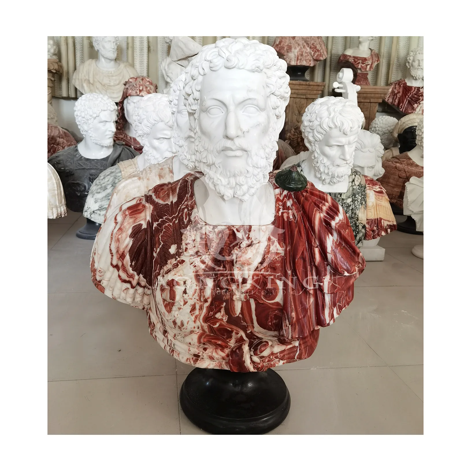 Testa da tavolo personalizzata intagliata a mano busto in marmo antico scultura busto di pollo con pietra di sangue su misura