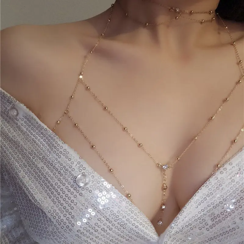 Sexy Shine Diamond Hollow Bikini Ladies Breast Chain Jewelry Metal Ladies tassel Body Chain