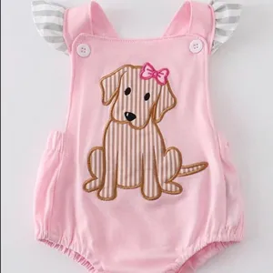 Hochwertige Vorbestellung ODM OEM Neugeborenen Frühling Boutique Kleidung Baby Mädchen rosa Stram pler Kleinkinder Stickerei Kleinkinder