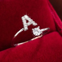 Bague ajustable ouverte R77 en laiton plaqué or 18 carats avec zircone cubique étincelante et lettre chrétienne, bijou fantaisie pour femme, vente en gros