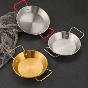 Sartén Redonda Plana de Acero Inoxidable 304 con Doble Asa, Sartén para Paella, Plancha para Barbacoa Coreana, Utensilios de Cocina con Acabado Dorado Pulido - Product Image 2