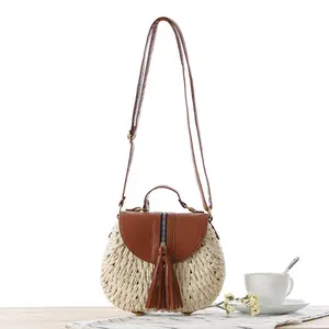 Hot Sale Damen Stroh Umhängetasche Gewebte Schulter Einkaufstasche Top Griff Umhängetasche Handgemachte Stroh Strand tasche